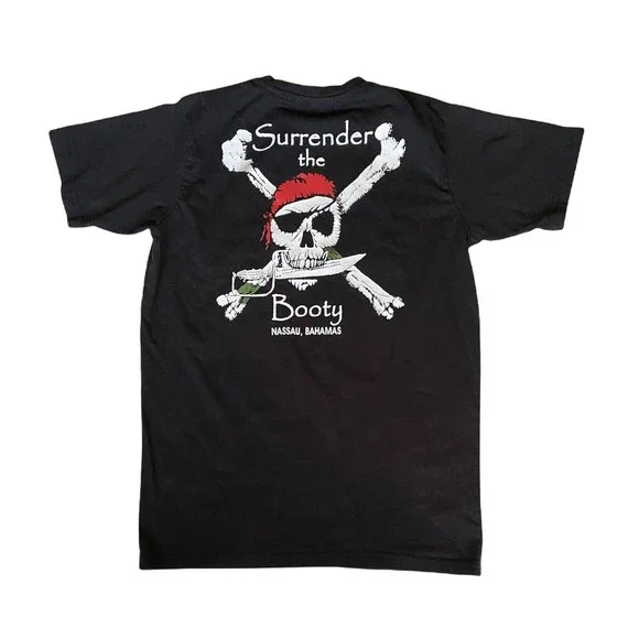 I Bahamas Mens S Pirates Surrender the Booty Black Cotton Tshirt Nassau Souvenir - Picture 7 of 7